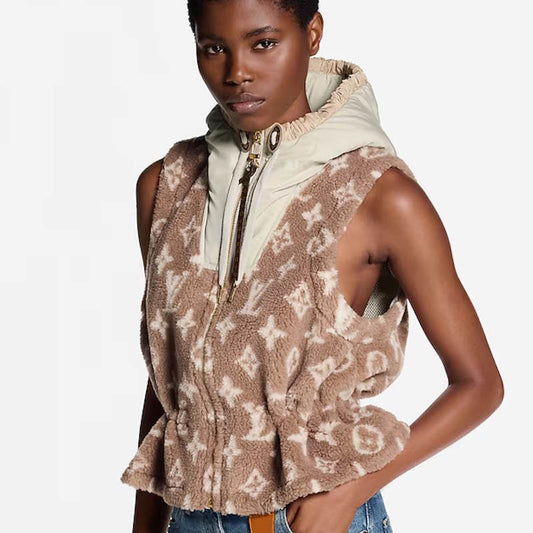 LU Monogram Fleece Hooded Jacket Vest Woman