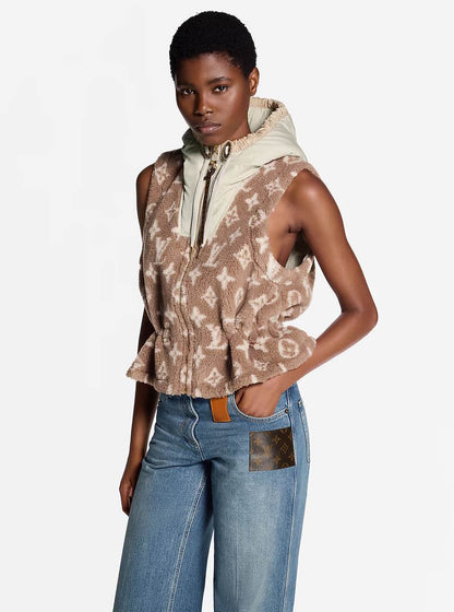 LU Monogram Fleece Hooded Jacket Vest Woman