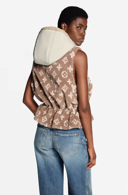 LU Monogram Fleece Hooded Jacket Vest Woman