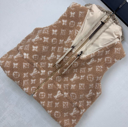 LU Monogram Fleece Hooded Jacket Vest Woman
