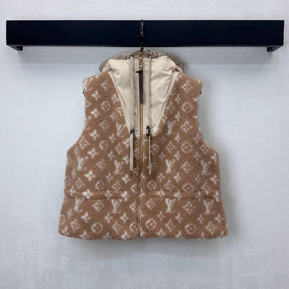 LU Monogram Fleece Hooded Jacket Vest Woman