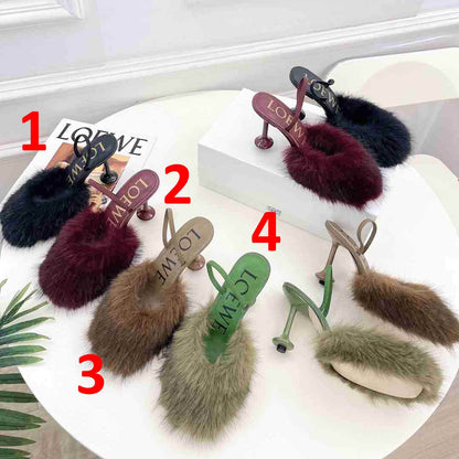 LOEV Fur shoes Woman 4 Color's  heels 9 cm