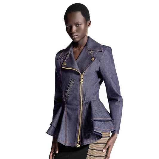 LU Denim Flounce Biker Jacket Woman Limited
