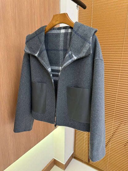 BURRBER Hooded Woman Wool Jacket 2 Color's Limited