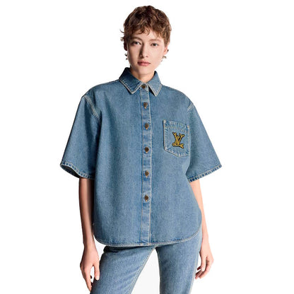 LU Square-cut denim shirt Woman