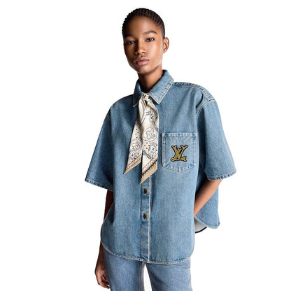 LU Square-cut denim shirt Woman