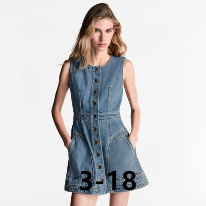 LU Button Front Denim Dress