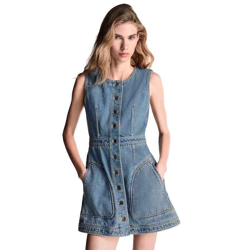 LU Button Front Denim Dress