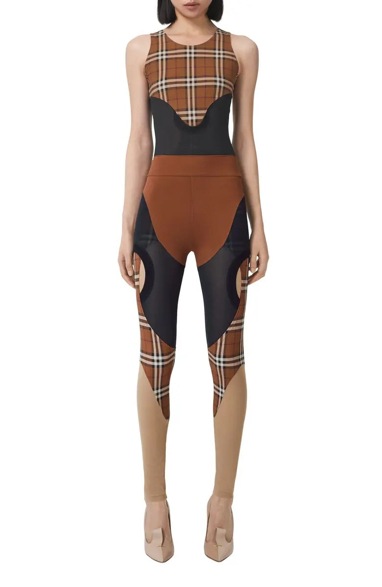 *BURBBER Madison Check Jersey & Mesh Bodysuit