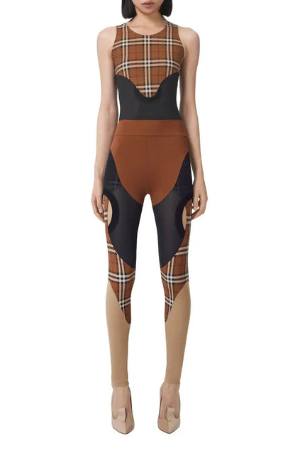 *BURBBER Madison Check Jersey & Mesh Bodysuit