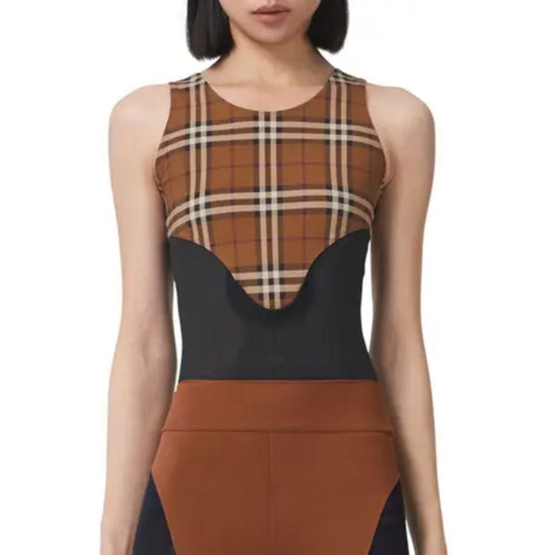*BURBBER Madison Check Jersey & Mesh Bodysuit