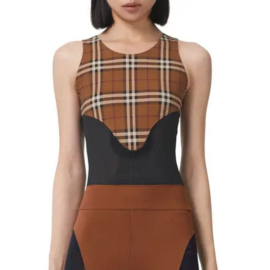 *BURBBER Madison Check Jersey & Mesh Bodysuit