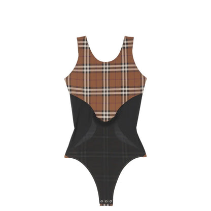 *BURBBER Madison Check Jersey & Mesh Bodysuit
