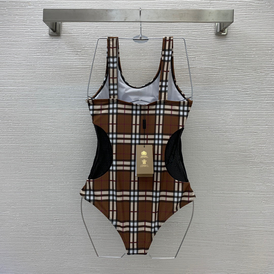*BURBBER Madison Check Jersey & Mesh Bodysuit