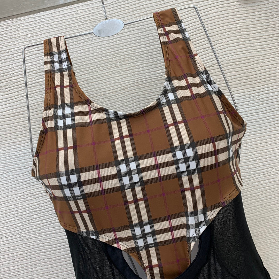 *BURBBER Madison Check Jersey & Mesh Bodysuit