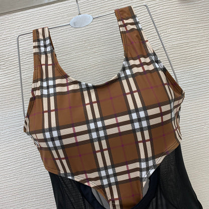 *BURBBER Madison Check Jersey & Mesh Bodysuit