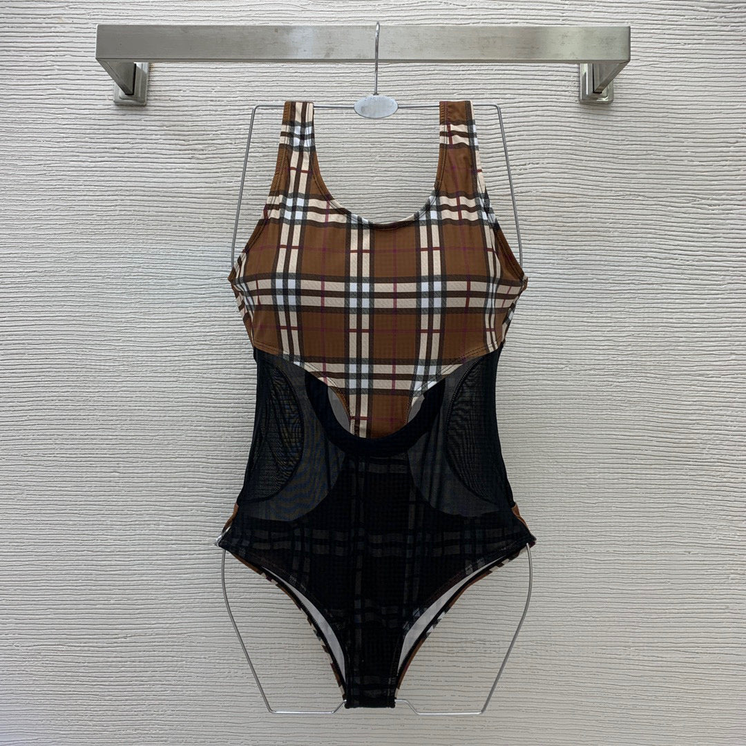 *BURBBER Madison Check Jersey & Mesh Bodysuit