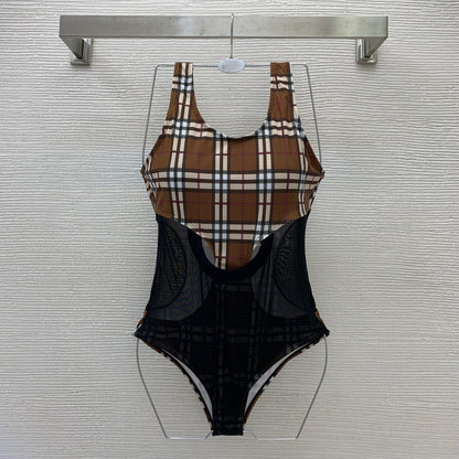 *BURBBER Madison Check Jersey & Mesh Bodysuit