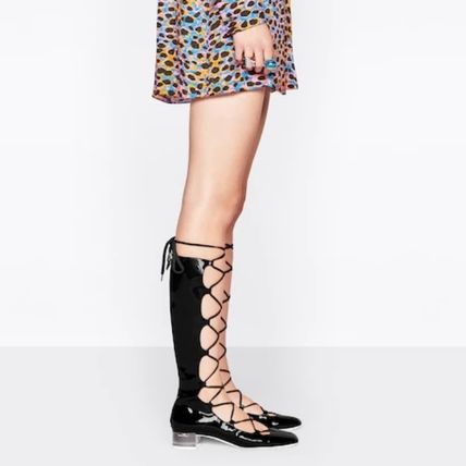 CHD Lace-up Casual Style Leather Block Heels Party Style 2 Color 's