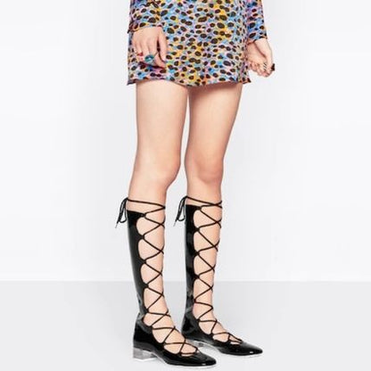 CHD Lace-up Casual Style Leather Block Heels Party Style 2 Color 's