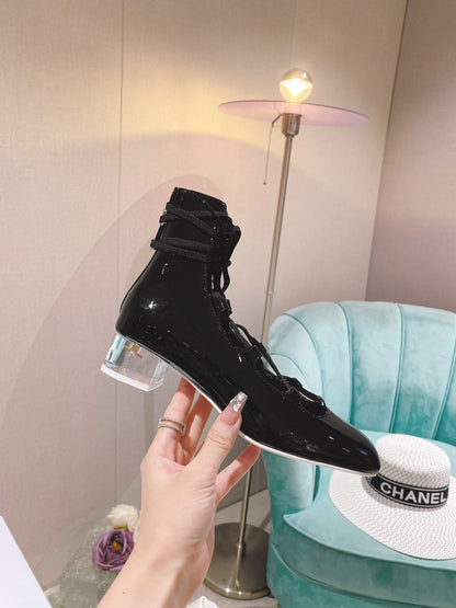 CHD Arty Lace-Up Ankle Boot Black Patent Calfskin 2 Color 's