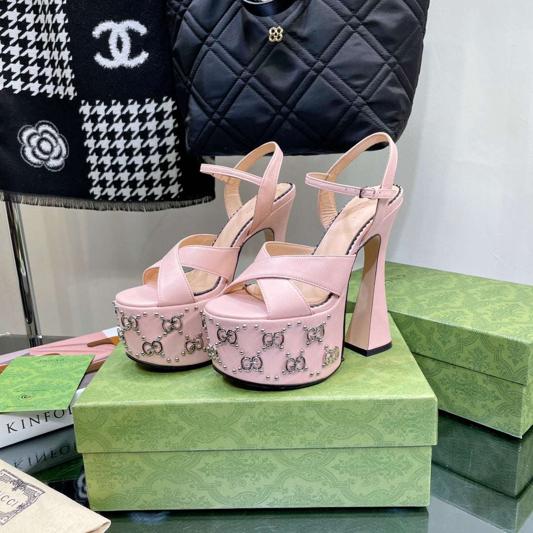 GU  Shoes High Heels Wedge Interlocking G studs 3 Color 's