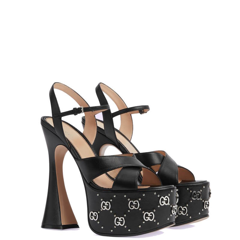 GU  Shoes High Heels Wedge Interlocking G studs 3 Color 's