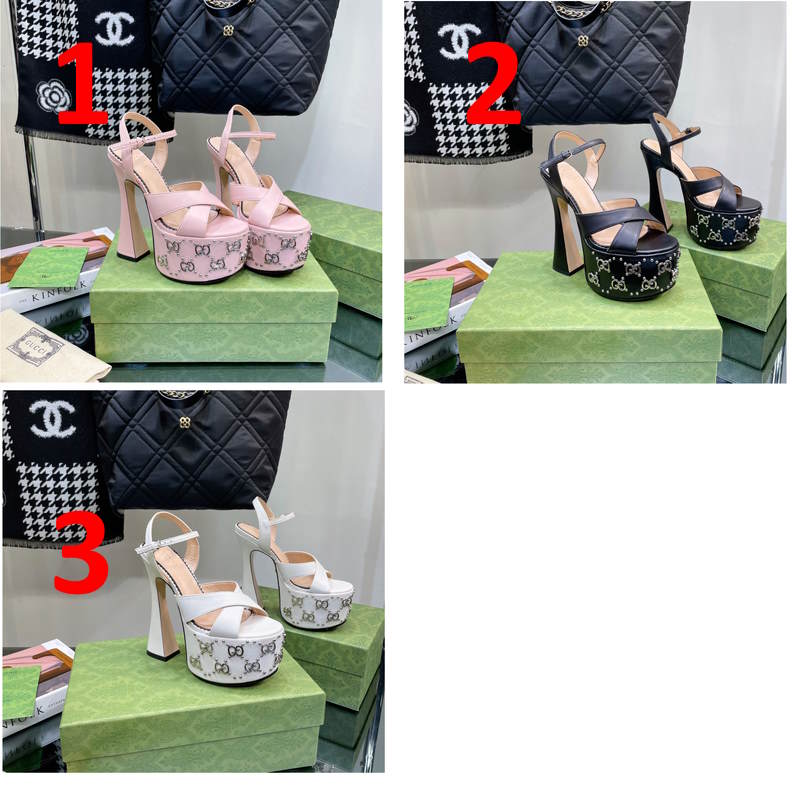 GU  Shoes High Heels Wedge Interlocking G studs 3 Color 's