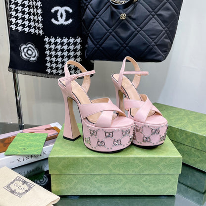 GU  Shoes High Heels Wedge Interlocking G studs 3 Color 's