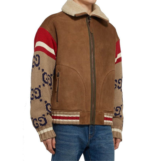 GU Shearling  Monogram Leather Jacket