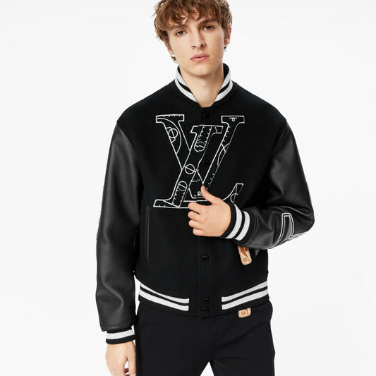 LU Jacket Baseball Varsity Bomber Leather Sleeve