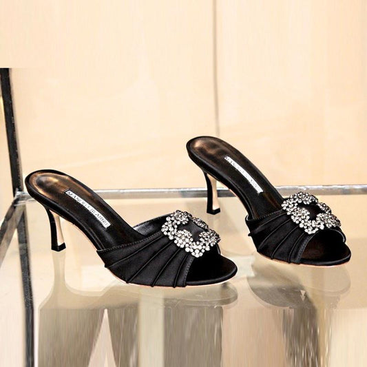Mona Blank Slippers Sandals  Black Heels