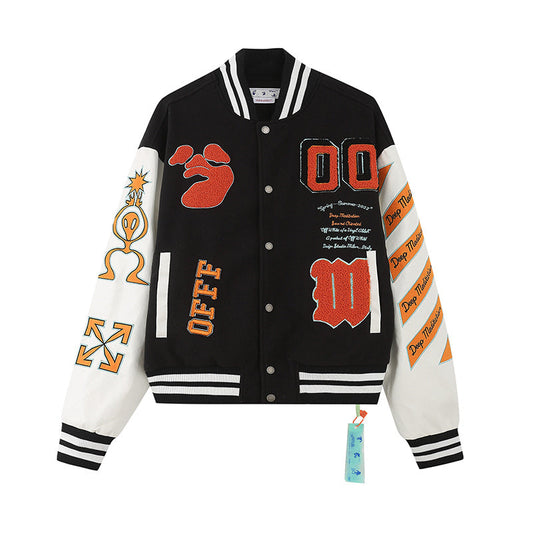 OFF WITE Jacket Baseball Varsity Bomber Leather Sleeve