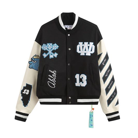 OFF WITE Jacket Baseball Varsity Bomber Leather Sleeve