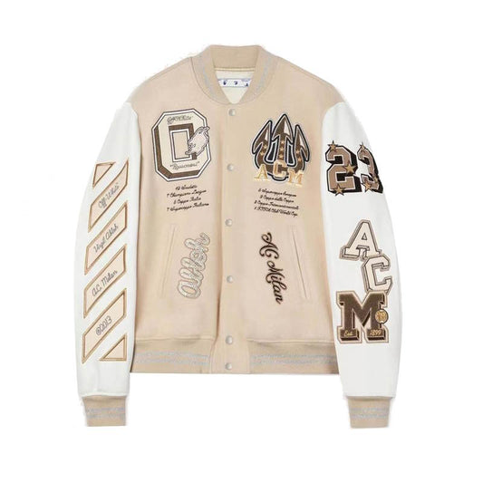 OFF WITE Jacket Baseball Varsity Bomber Leather Sleeve