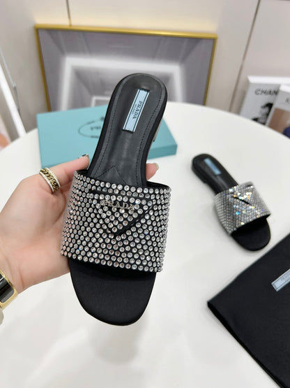 PRD Slippers Flat Crystal Satin