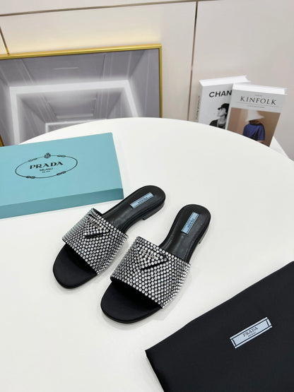 PRD Slippers Flat Crystal Satin