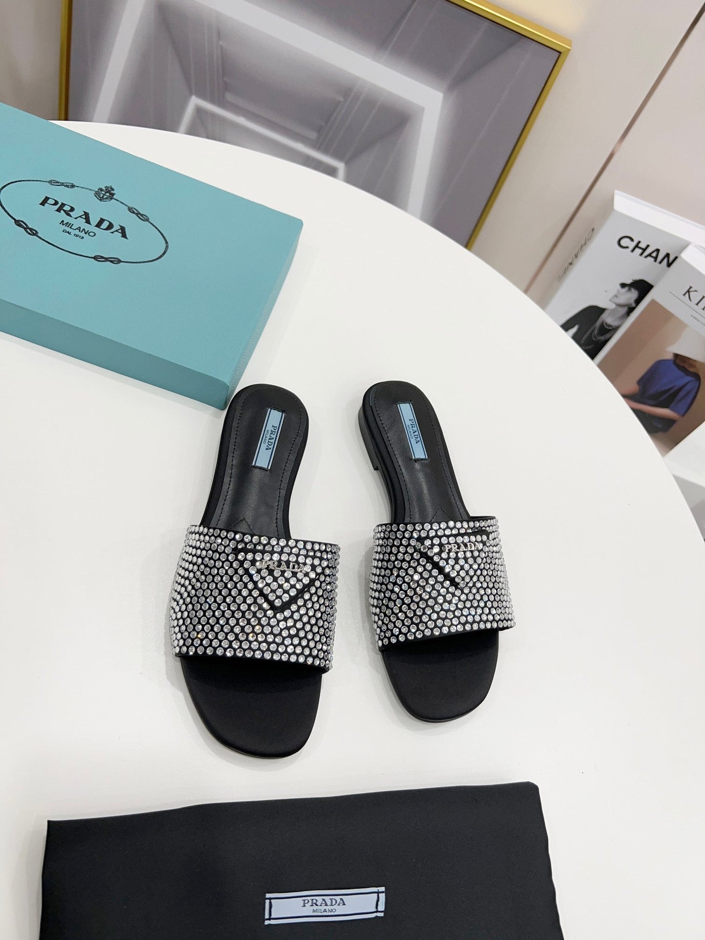 PRD Slippers Flat Crystal Satin