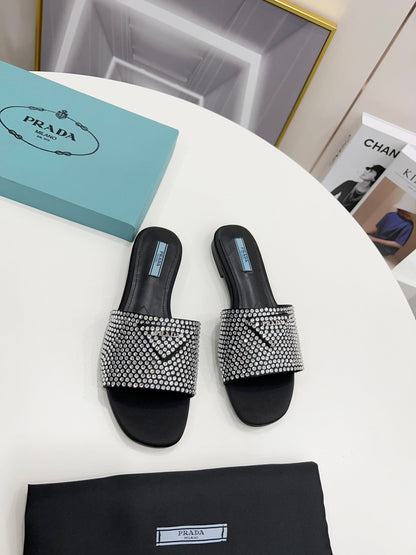 PRD Slippers Flat Crystal Satin