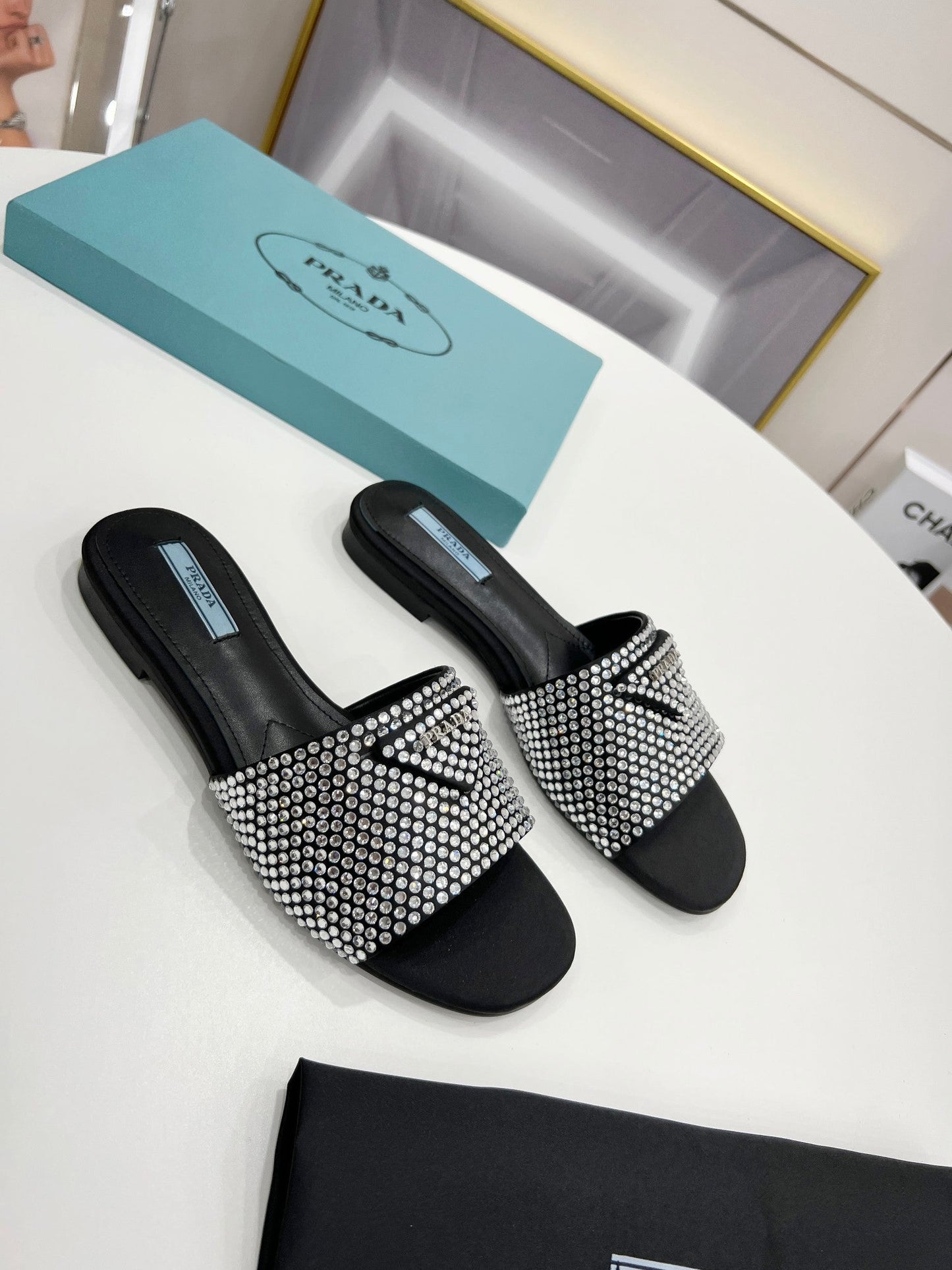 PRD Slippers Flat Crystal Satin