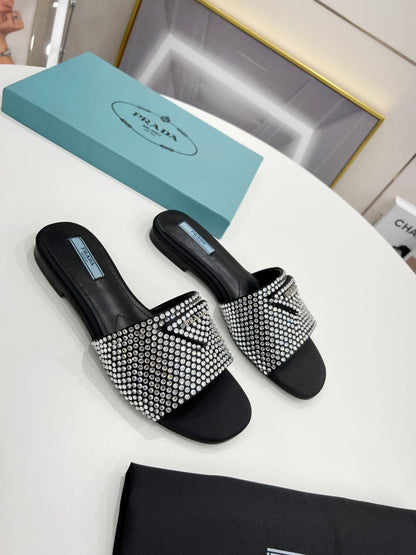 PRD Slippers Flat Crystal Satin