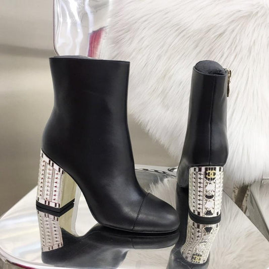 CHL Boots Heels Black Silver
