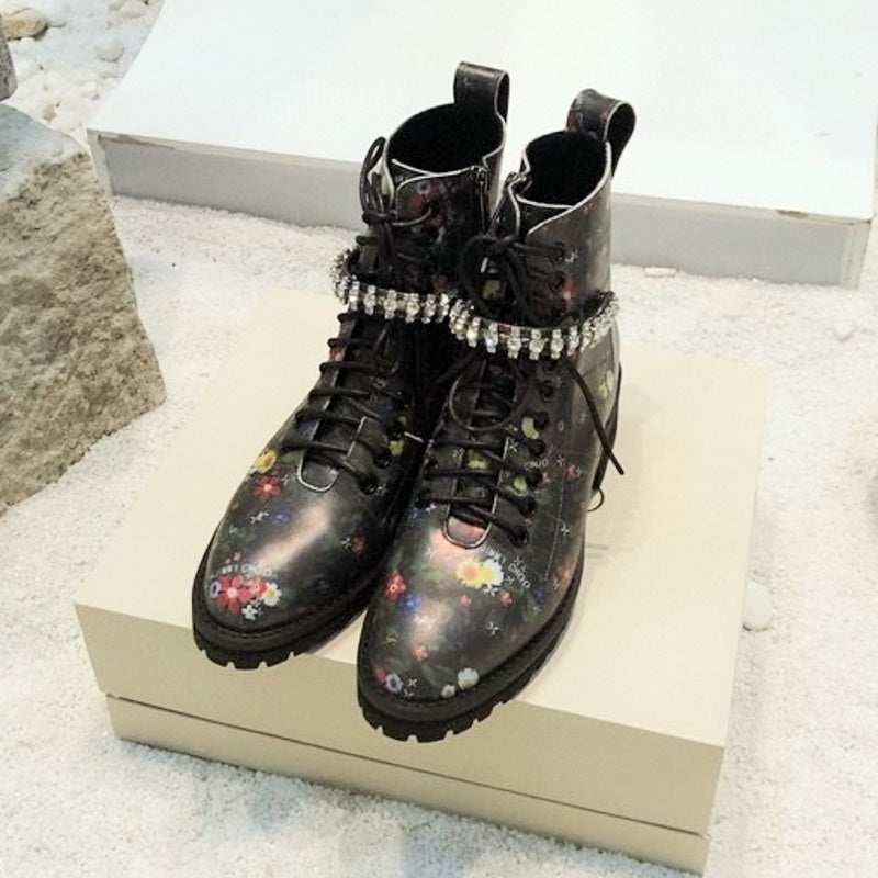 Chu Boots Black Flowers