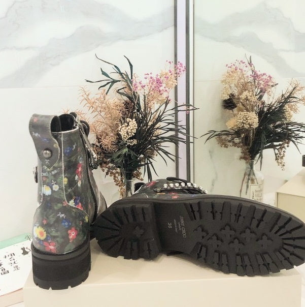 Chu Boots Black Flowers