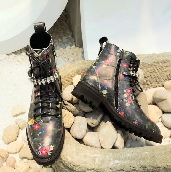 Chu Boots Black Flowers