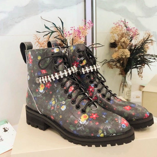 Chu Boots Black Flowers