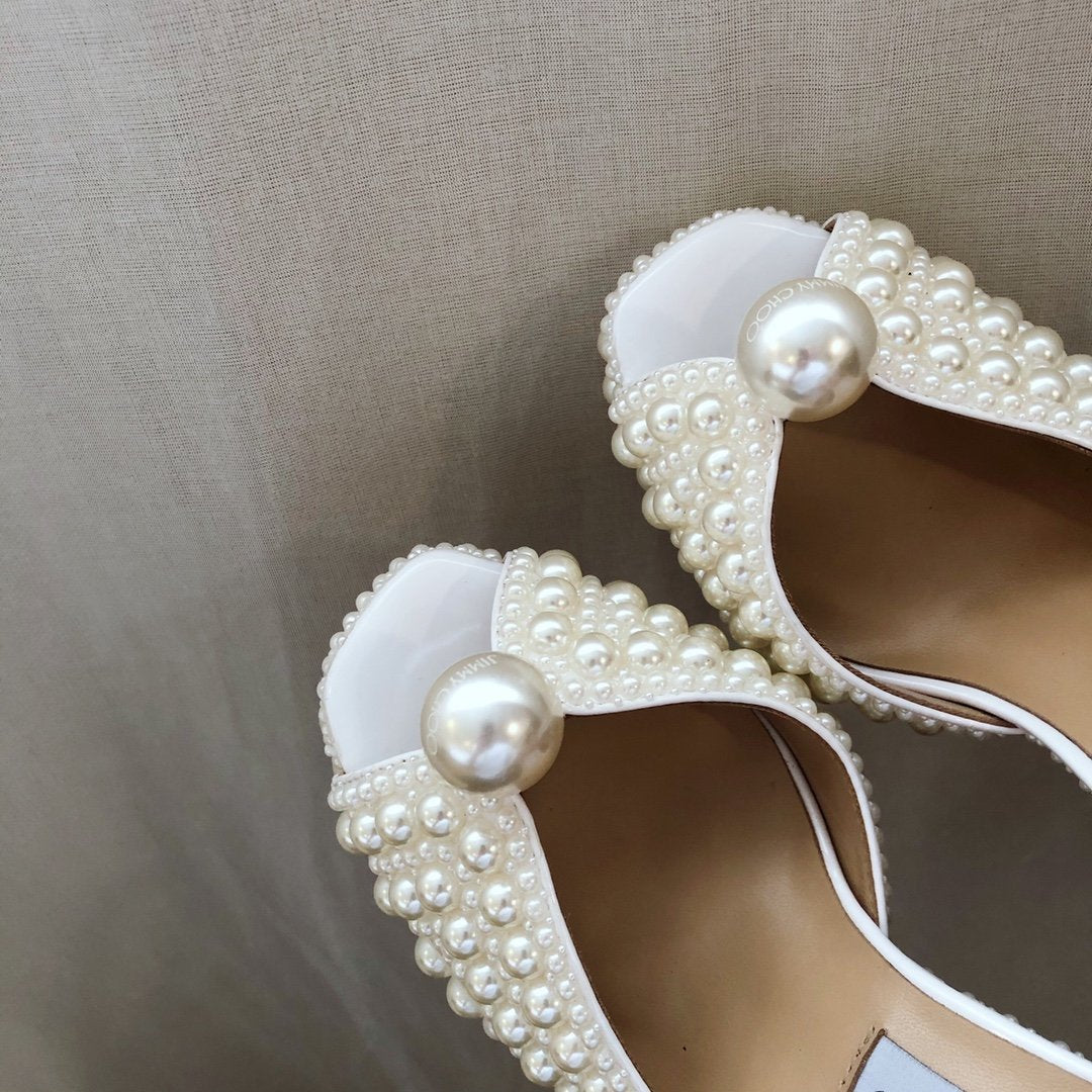 CHU Shoes High Heels Wedge Pearl White