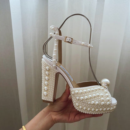 CHU Shoes High Heels Wedge Pearl White