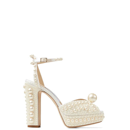 CHU Shoes High Heels Wedge Pearl White