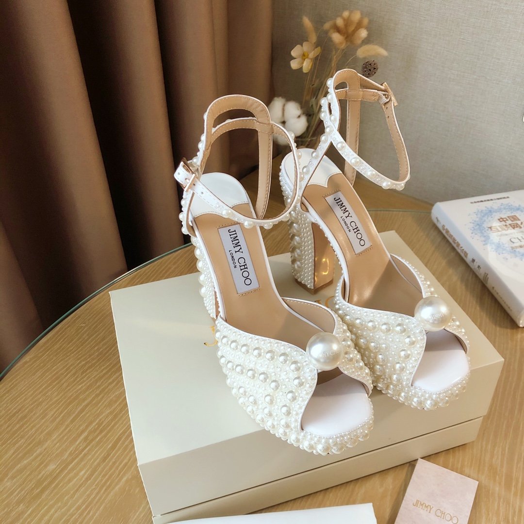 CHU Shoes High Heels Wedge Pearl White